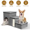 3 Step Pet Stair 4-IN-1 Foldable Dog Ramp Non-Slip Cat Storage Ladder with Scratcher Storage and Pet House for Old Pet Small/Medium Dog/Cat 165LBS Max