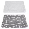 Dog Bed Mat Comfortable Flannel Dog Crate Pad Reversible Cushion Carpet Machine Washable Pet Bed Liner with Bone Patterns Dual-Side Usage for M/L/XL D