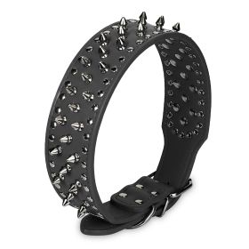 Dog Leather Collar Spiked Studded Pet Dog Collar Adjustable Neck Pitbull Mastiff Collar (Option: BLK_S)