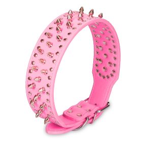 Dog Leather Collar Spiked Studded Pet Dog Collar Adjustable Neck Pitbull Mastiff Collar (Option: Pink_L)