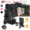 3 Wheels Pet Stroller Foldable Carrier Strolling Cart Travel Jogger Pet Stroller with Removable Liner Storage Basket for Dog Cat