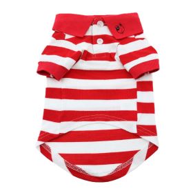Striped Dog Polo (Color: Flame Scarlet Red and White, size: 3X-Large)